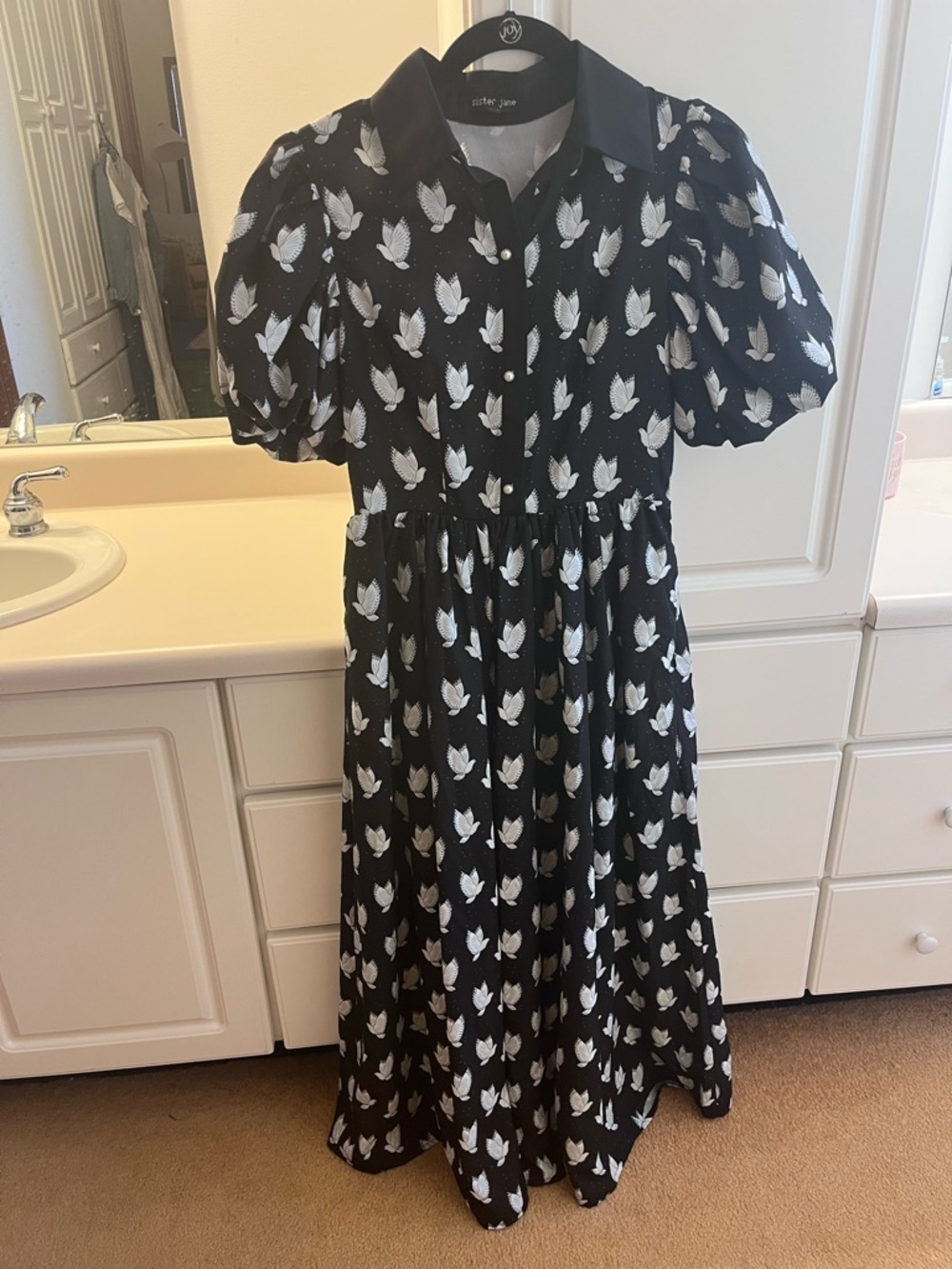 Sister Jane Black Dress with White Dove Print